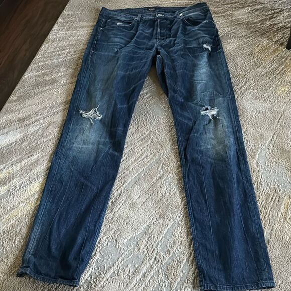 Hudson Blake slim straight distressed jeans size 38 by 34 dark wash GUC USA made